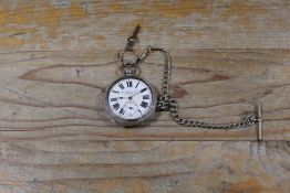 A CONTINENTAL SILVER CASED 'THE VERACITY LEVER J. N. MASTERS LTD' OPEN FACED POCKET WATCH AND CHAIN