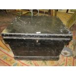A BLACK PAINTED CARPENTERS TOOL BOX