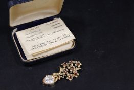 A VINTAGE ROTARY 9CT GOLD BROOCH WATCH WITH ORIGINAL BOX AND PAPERS