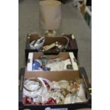 THREE TRAYS OF ASSORTED CERAMICS AND GLASS ETC TO INCLUDE A COUNTRY ARTISTS MODEL OF A KESTREL