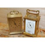 A BRASS CASED COTTRILLS MODERN CARRIAGE CLOCK TOGETHER WITH A SWIZA 8 DAY EXAMPLE (2)