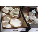 TWO TRAYS OF CERAMICS TO INCLUDE FOUR ROYAL ALBERT FLOWER OF THE MONTH CUPS AND SAUCERS - JAN,