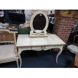 A CREAM PAINTED MODERN DRESSING TABLE WITH OVAL MIRROR W-122 CM