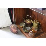 A SELECTION OF COPPER AND BRASS TO INC A COPPER KETTLE