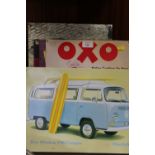 A SELECTION OF TIN PLATE REPRODUCTION ADVERTISING SIGNS TO INCLUDE VW, OXO, ETC