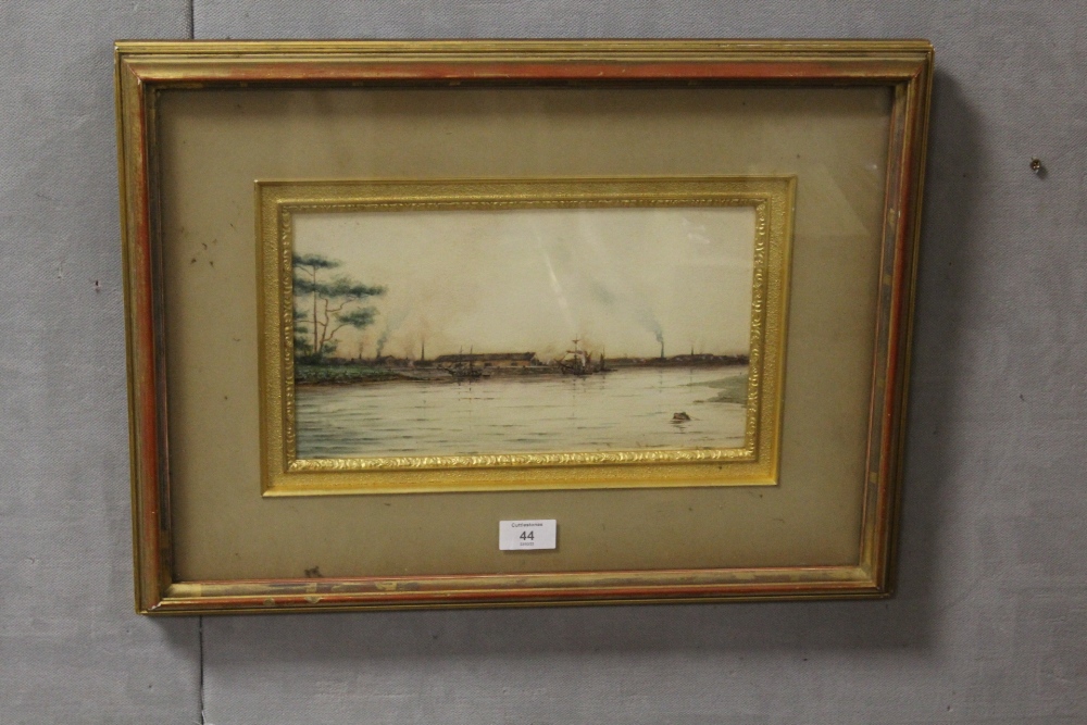 A FRAMED AND GLAZED WATERCOLOUR OF AN INDUSTRIAL RIVER HARBOUR SCENE SIGNED LOWER RIGHT BARTRAM