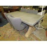 A MODERN STONE EFFECT REFECTORY STYLE TABLE WITH FOUR CHAIRS h -78 W-179 CM