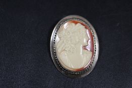 A CHESTER HALLMARKED SILVER MOUNTED CAMEO BROOCH