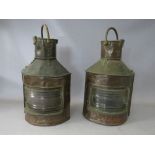 TWO LARGE 19TH CENTURY OIL LANTERNS, with makers name on one 'Telford, Frier & Mackay, Glasgow', H
