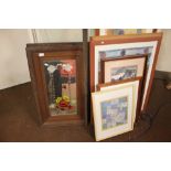 A PAIR OF WOODEN FRAMED GYPSY MIRRORS BOTH BEVEL EDGED WITH SCENES OF FLOWERS AND BUTTERFLIES (