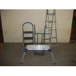 FOUR ITEMS TO INCLUDE ALUMINIUM STEP LADDERS A SACK TRUCK ETC