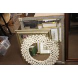 A COLLECTION OF 3 MIRRORS ROUND METAL FRAMED AND 2 OBLONG MIRRORS THE LARGEST IS 80 CM BY 59 CM