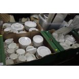 THREE TRAYS OF ROYAL DOULTON AMERSHAM TEA AND DINNERWARE (TRAYS NOT INCLUDED)