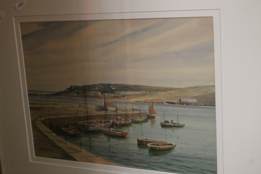 A PAIR OF GILT FRAMED WATER COLOURS "HARBOUR SCENES" SIGNED A. D BELL DATED 1956 58 CM X 48 CM - Image 2 of 2