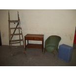 FOUR ITEMS TO INCLUDE STEP LADDER, TEAK TROLLEY, ETC