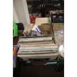 A TRAY OF APPORXAMETLEY 50 LP RECORDS TO INCLUDE BEATLES, GEORGE HARRISON, BLONDIE, ETC TOGETHER