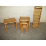THREE MODERN SOLID OAK ITEMS TO INCLUDE A NEST OF THREE TABLES ETC