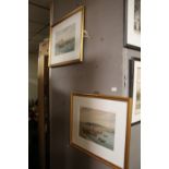 A PAIR OF GILT FRAMED WATER COLOURS "HARBOUR SCENES" SIGNED A. D BELL DATED 1956 58 CM X 48 CM