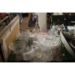 TWO TRAYS OF OF ASSORTED GLASSWARE TO INCLUDE CUT AND PRESSED GLASS (TRAYS NOT INCLUDED)