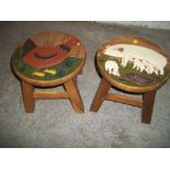 TWO MODERN WOODEN STOOLS