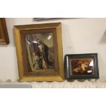 A PAIR OF UNDER GLASS PICTURES 1 WOODEN FRAMED, 1 GILT FRAMED 30 CM X 37 CM 20 CM X 26.5 CM