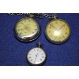 THREE POCKET WATCHES TO INCLUDE A MILITARY TYPE EXAMPLE