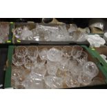 TWO TRAYS OF ASSORTED GLASSWARE TO INCLUDE CUT AND PRESSED GLASS (TRAYS NOT INCLUDED)
