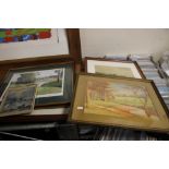 FOUR FRAMED PICTURES VARIOUS SIZES TO INCLUDE THE 10TH HOLE AT THE BELFRY BY GRAHAM BAXTER SIGNED