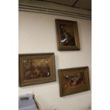 THREE CHRYSTOLEUMS SIZES APROX 55 CM X 40 CM 2 LANDCAPES 1 PORTRAIT, 1 SCENE OF DOGS, 1 GROUP OF