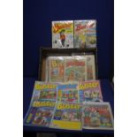 A TRAY OF COMICS to include Buster 1978, 1983, 1984, 1990 together with a small quantity of Bunty