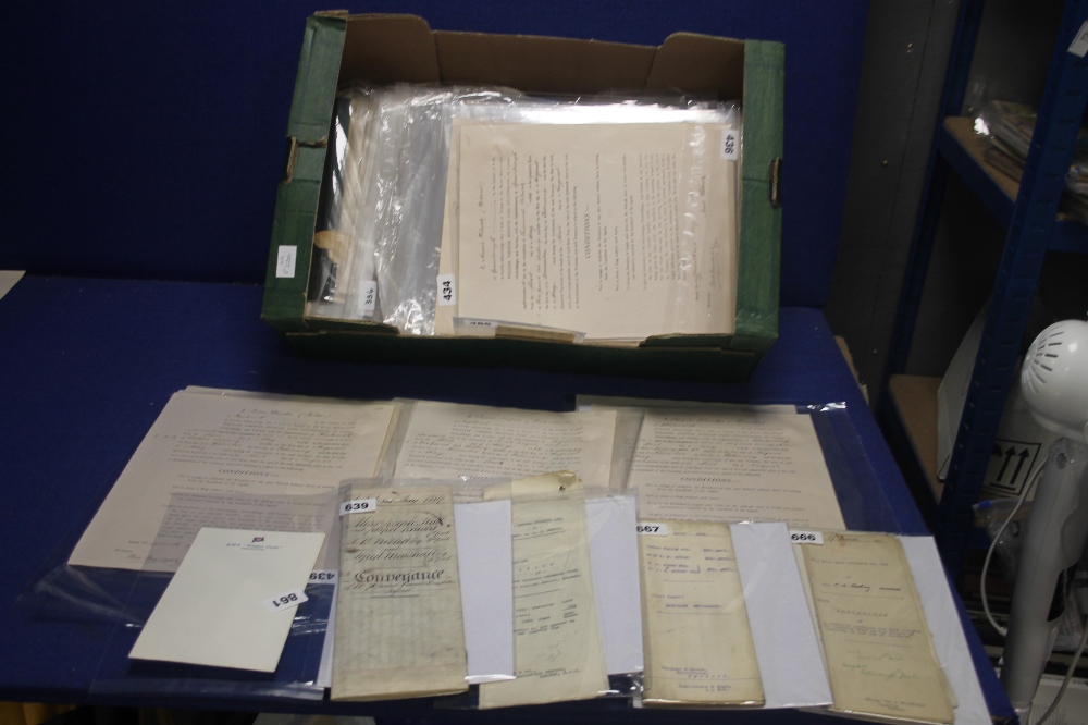 A TRAY OF GENERAL EPHEMERA ETC, to include legal documents, Tenancy Agreements, from 1899 onwards,