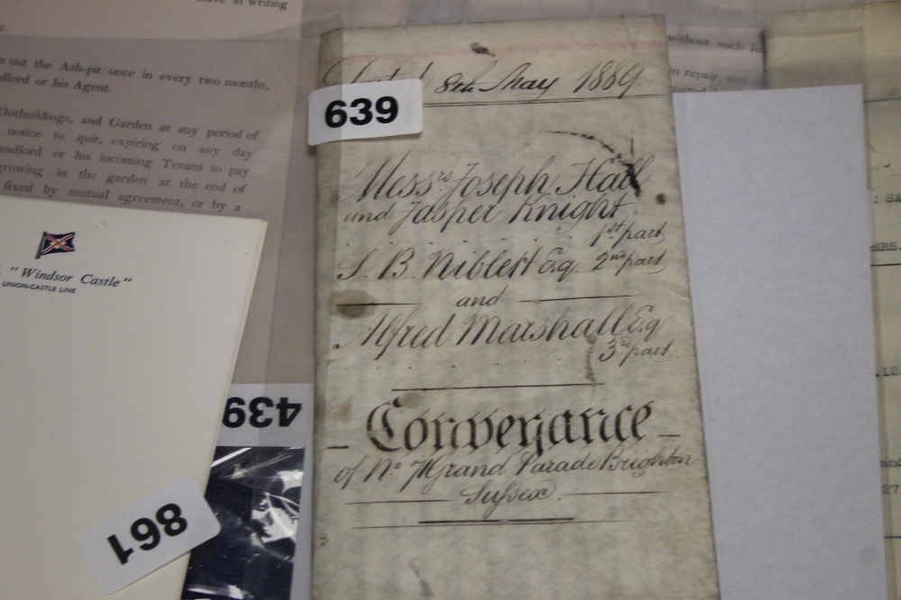A TRAY OF GENERAL EPHEMERA ETC, to include legal documents, Tenancy Agreements, from 1899 onwards, - Image 4 of 5
