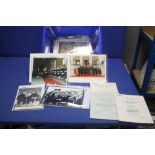 A TRAY OF PHOTOGRAPHS AND POSTCARDS MAINLY MILITARY TYPE EXAMPLES