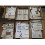 FIRST DAY COVERS, many 1000's in six large boxes, pre-decimal to 2000, a wide range of cancels, some