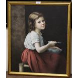 A GILT FRAMED OIL ON CANVAS OF A SEATED YOUNG GIRL - UNSIGNED