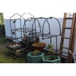 A LARGE QUANTITY OF ASSORTED GARDEN ITEMS TO INCLUDE WOODEN LADDERS ETC