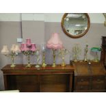 NINE ASSORTED BRASS TABLE LAMPS TO INCLUDE A BANKERS LAMP
