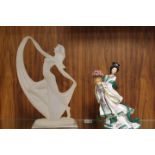 A DANBURY MINT FIGURINE - THE ROSE PRINCESS, TOGETHER WITH AN ART DECO RESIN FIGURE (2)