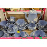 A WEDGWOOD BLUE JASPERWARE COFFEE SET