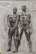 A CHARCOAL POLITICAL STUDY OF TWO NUDE MALES