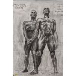 A CHARCOAL POLITICAL STUDY OF TWO NUDE MALES