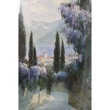 A PAIR OF FRAMED AND GLAZED WATERCOLOUR ON PAPER ITALIAN LAKE SCENES - BOTH INDISTINCTLY SIGNED