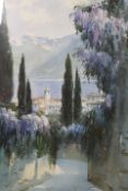 A PAIR OF FRAMED AND GLAZED WATERCOLOUR ON PAPER ITALIAN LAKE SCENES - BOTH INDISTINCTLY SIGNED