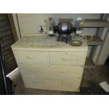 A VINTAGE WHITE CHEST AND BENCH GRINDER