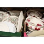 TWO TRAYS OF ASSORTED DINNERWARE - INDIAN TREE PATTERN BY JOHNSON BROTHERS AND SIMSPONS POTTERY ETC