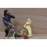 A ROYAL DOULTON FIGURE SEA HARVEST - A/F TOGETHER WITH A SMALL COALPORT FIGURINE AND TWO BEATRIX