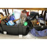 A QUANTITY OF ASSORTED SUNDRIES ETC TO INCLUDE AN IPAD, A KINDLE (BOTH UNCHECKED), GARDEN