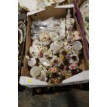 A TRAY OF MOSTLY ROYAL ALBERT OLD COUNTRY ROSES TO INCLUDE CUTLERY, ANIMAL FIGURES, PIN DISHES ETC