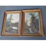 HENRY COOPER (XIX-XX). A pair of wooded landscapes, both signed bottom left, oils on canvas, gilt