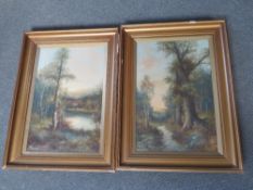 HENRY COOPER (XIX-XX). A pair of wooded landscapes, both signed bottom left, oils on canvas, gilt